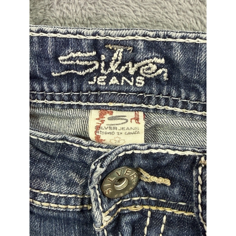 Silver Jeans Womens 28 Blue Bootcut Distressed Denim Berkley Surplus Low Rise - Picture 8 of 12